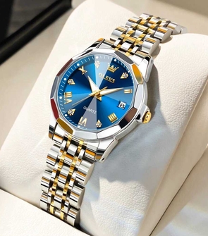OLEVS 9931 NEW Ladies Date Silver Gold Blue